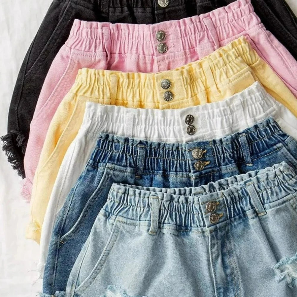 Colored Denim Distressed Shorts www.chasethebutterflies.com
