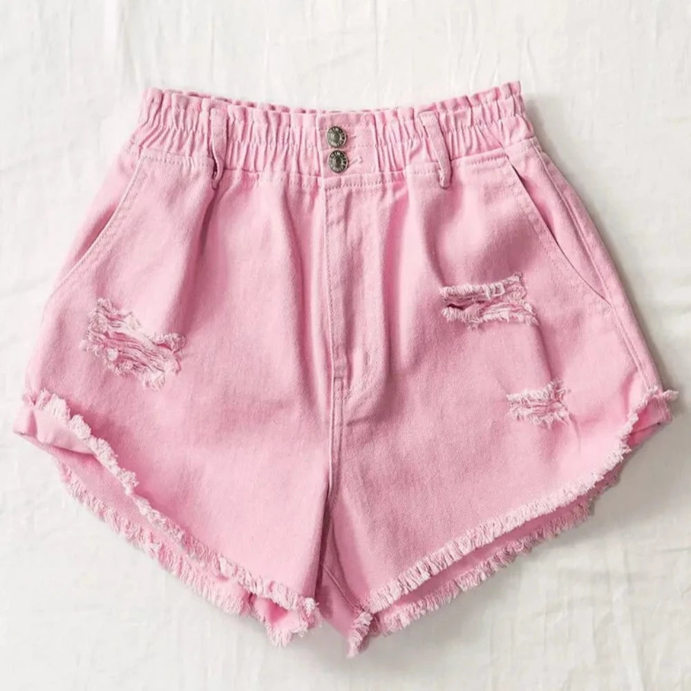 Colored Denim Distressed Shorts www.chasethebutterflies.com