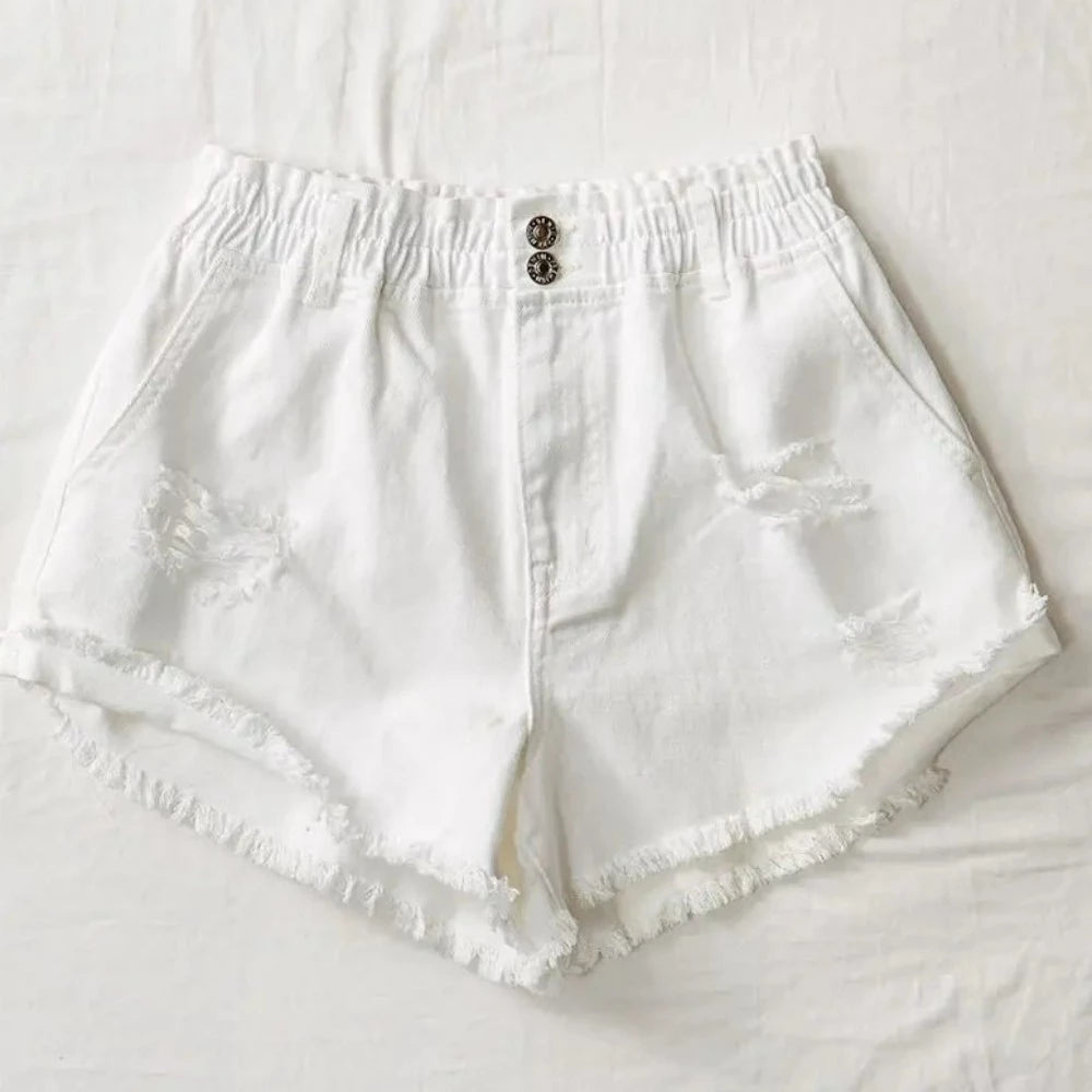 Colored denim distressed shorts www.chasethebutterflies.com