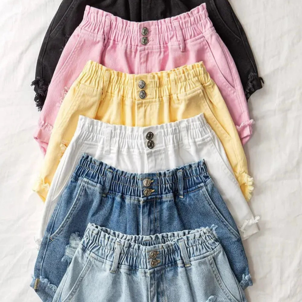 Colored denim distressed shorts www.chasethebutterflies.com