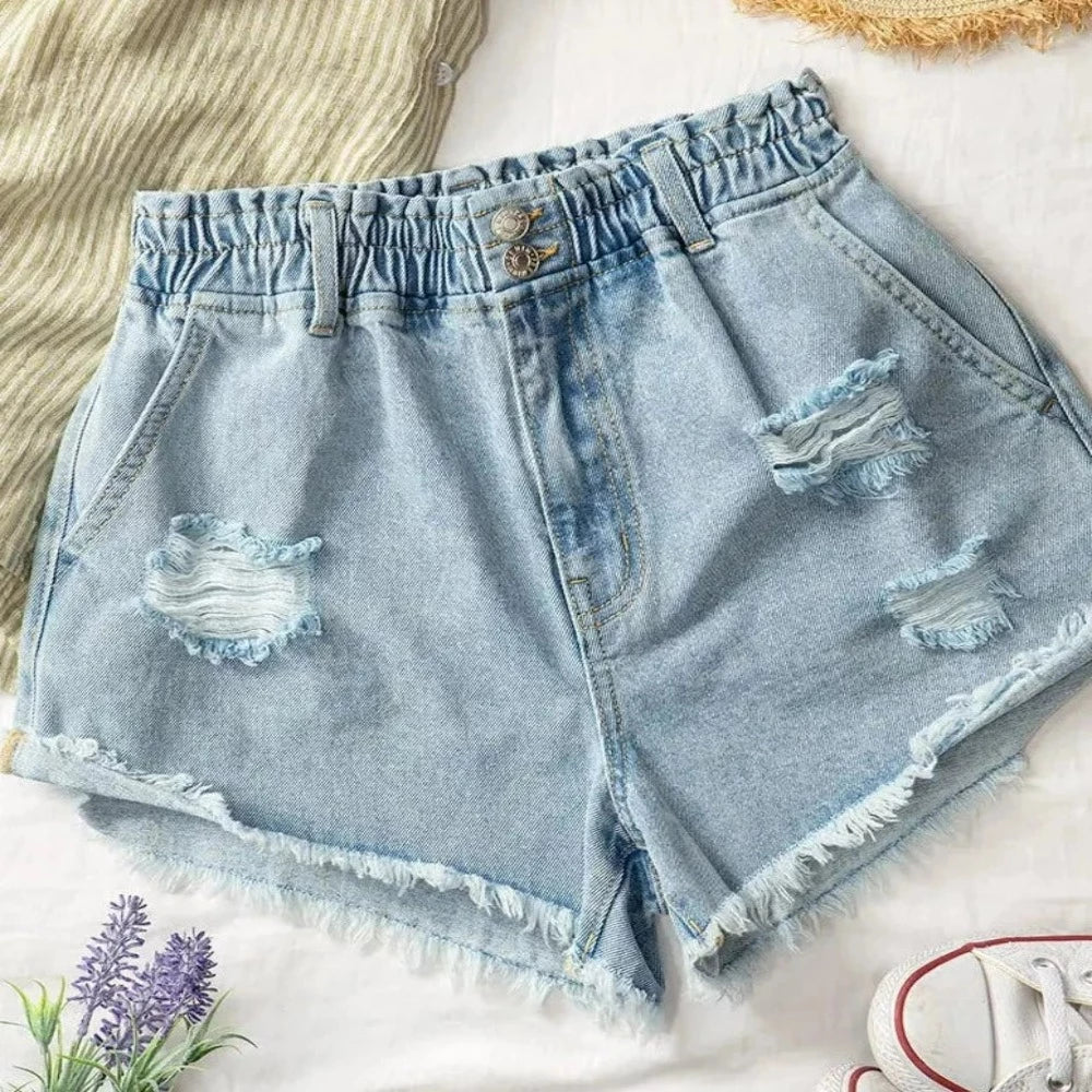 Colored denim distressed shorts www.chasethebutterflies.com