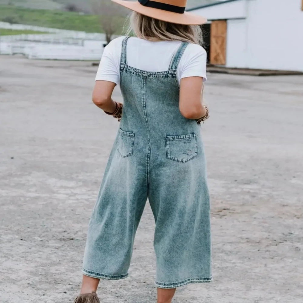 Denim Cropped Overalls www.chasethebutterflies.com