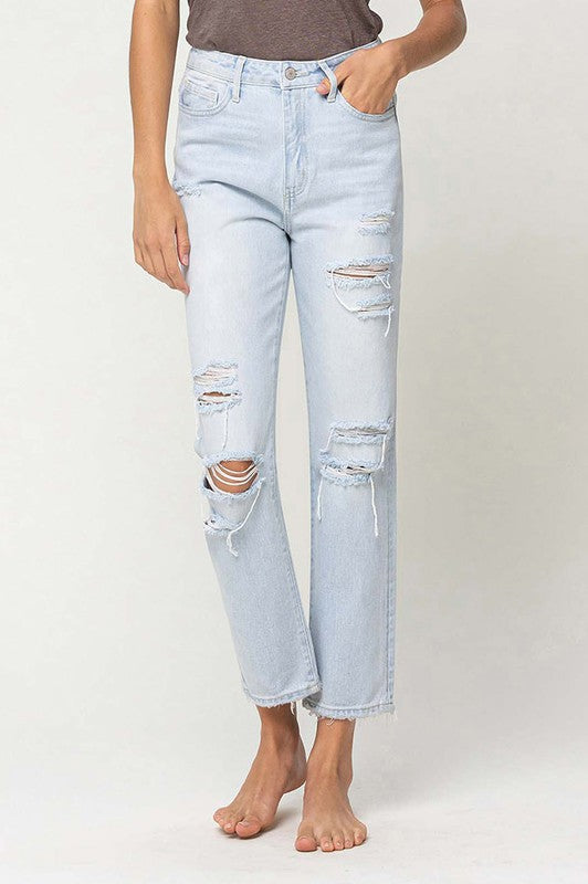 Super High Rise Distressed Crop Straight Jeans