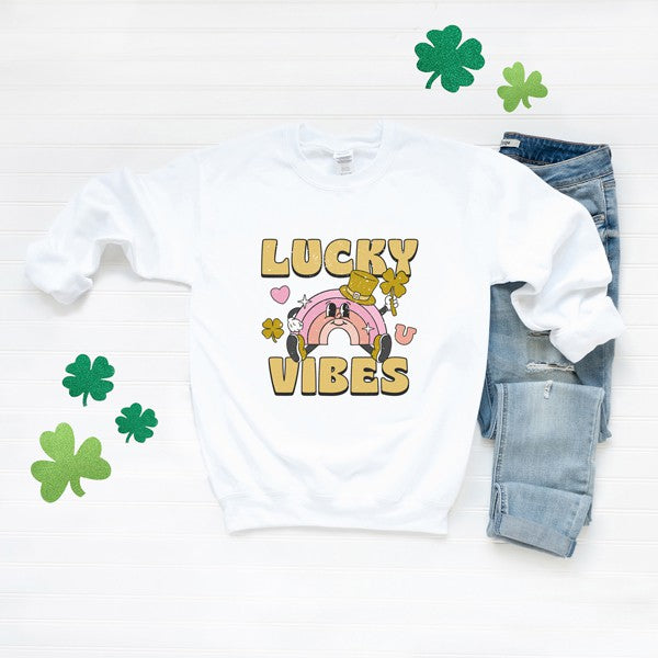 Lucky Vibes Cartoon Rainbow Graphic Sweatshirt