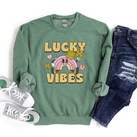 Lucky Vibes Cartoon Rainbow Graphic Sweatshirt