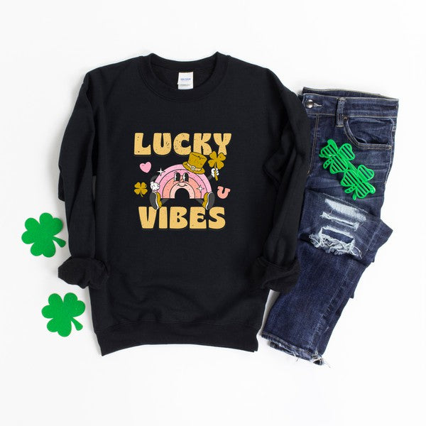 Lucky Vibes Cartoon Rainbow Graphic Sweatshirt