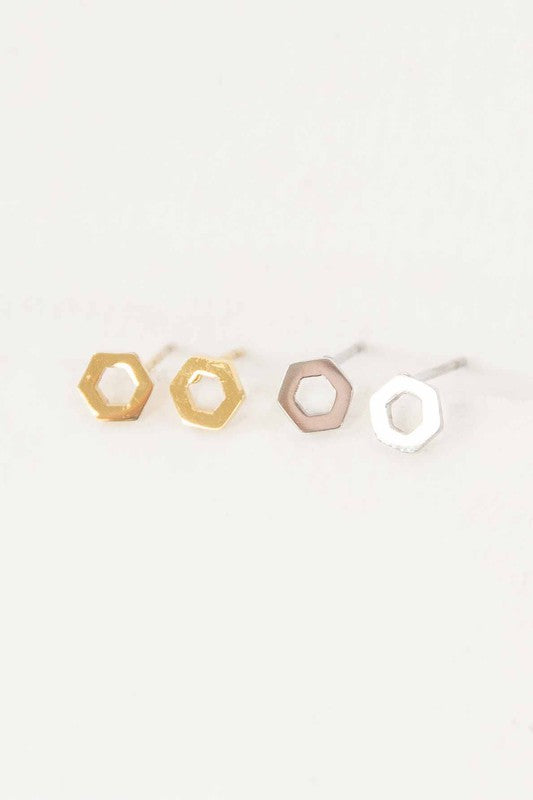 Hexagon Outline Stud Earrings