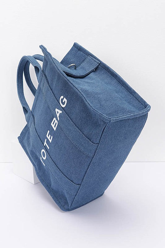 Denim Convertible Small Tote Bag