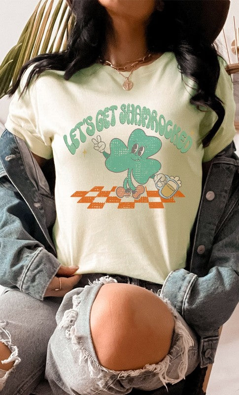 Lets Get Shamrocked Peacesign Clover Graphic Tee