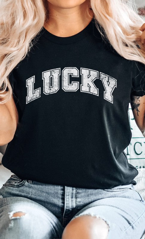 Distressed Varsity Lucky St Patricks Graphic Tee