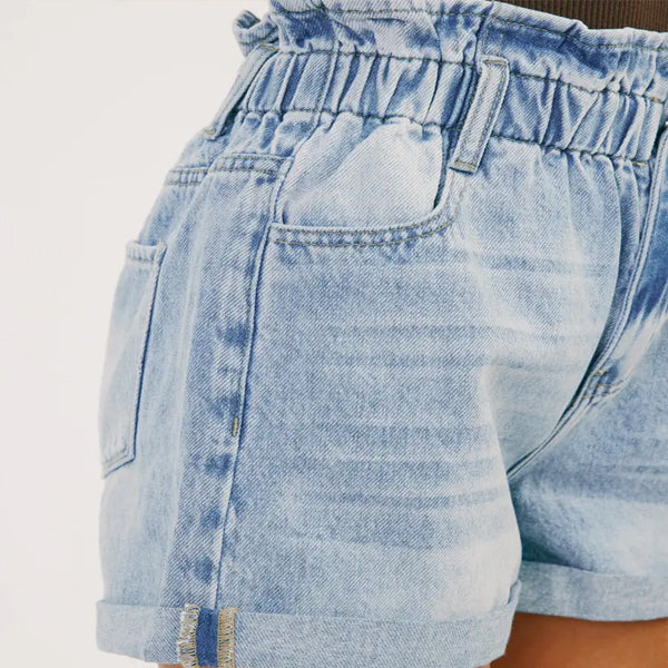 Distressed Elastic Band Shorts