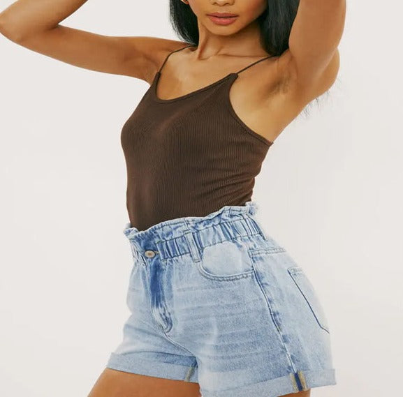 Distressed Elastic Band Shorts