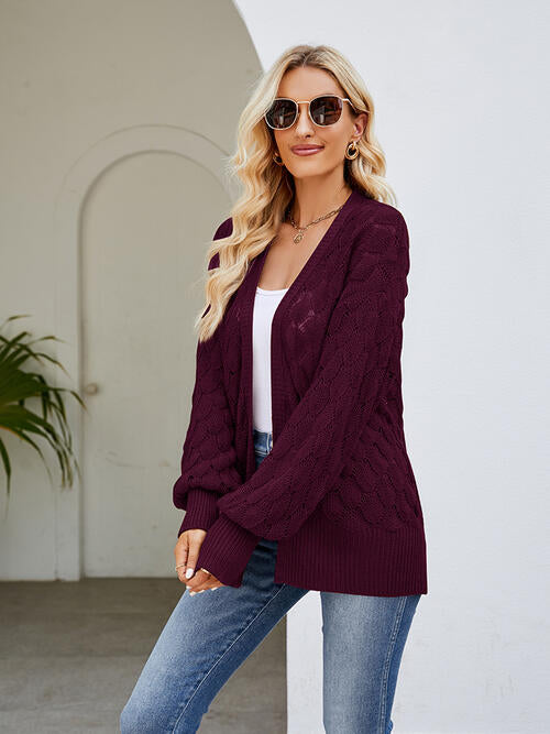 Openwork Open Front Lantern Sleeve Cardigan