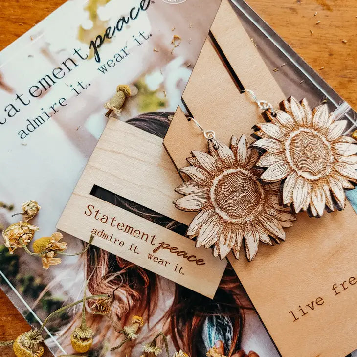 Boho Wooden Sunflower Earrings