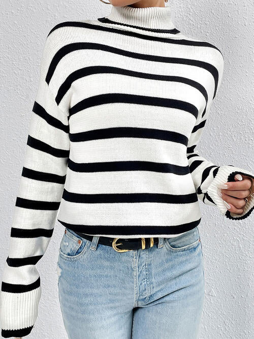 Striped Turtleneck Long Sleeve Sweater