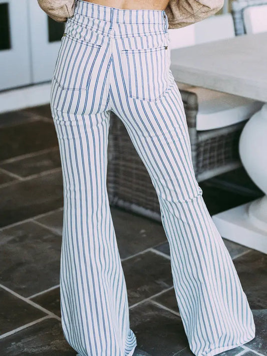 High Waisted Pin Striped Bell Bottom Jeans - www.chasethebutterflies..com